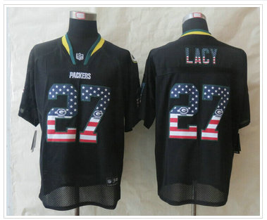 New Green Bay Packers #27 Eddie Lacy USA Flag Fashion Black Elite Jerseys
