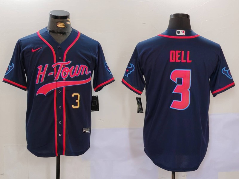 Men's Houston Texans #3 Tank Dell Navy With Patch Cool Base Stitched Baseball Jersey 1 Men's Houston Texans #3 Tank Dell Navy With Patch Cool Base Stitched Baseball Jersey 1
