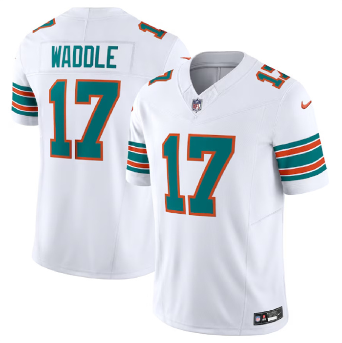 Men's Miami Dolphins #17 Jaylen Waddle White 2023 F.U.S.E Alternate Vapor Limited Stitched Football Jersey Men's Miami Dolphins #17 Jaylen Waddle White 2023 F.U.S.E Alternate Vapor Limited Stitched Football Jersey