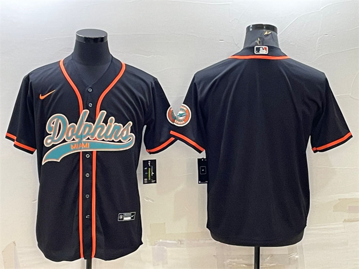 Men's Miami Dolphins Blank Black With Patch Cool Base Stitched Baseball Jersey Men's Miami Dolphins Blank Black With Patch Cool Base Stitched Baseball Jersey