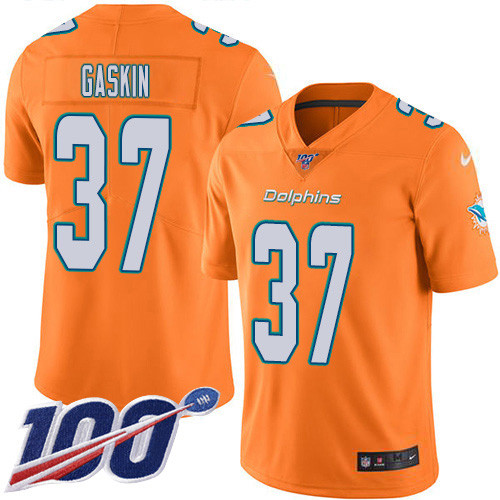 Nike Dolphins #37 Myles Gaskin Orange Men's Stitched NFL Limited Rush 100th Season Jersey Nike Dolphins #37 Myles Gaskin Orange Men's Stitched NFL Limited Rush 100th Season Jersey
