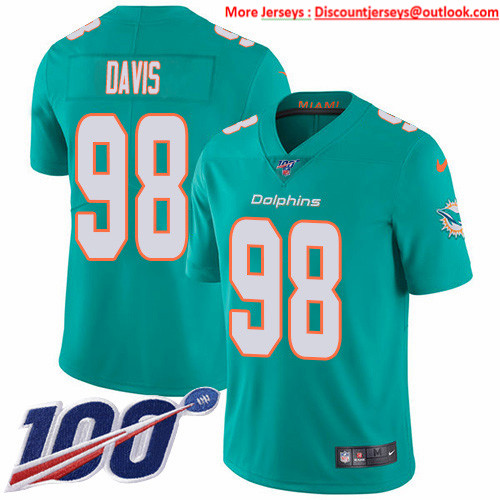 Nike Dolphins #98 Raekwon Davis Aqua Green Team Color Men's Stitched NFL 100th Season Vapor Untouchable Limited Jersey Nike Dolphins #98 Raekwon Davis Aqua Green Team Color Men's Stitched NFL 100th Season Vapor Untouchable Limited Jersey