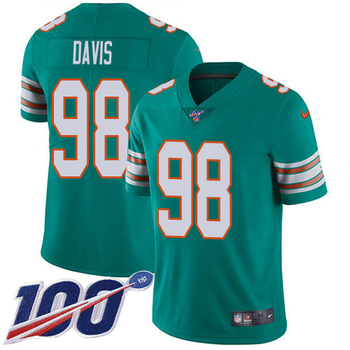 Nike Dolphins #98 Raekwon Davis Aqua Green Alternate Men's Stitched NFL 100th Season Vapor Untouchable Limited Jersey Nike Dolphins #98 Raekwon Davis Aqua Green Alternate Men's Stitched NFL 100th Season Vapor Untouchable Limited Jersey