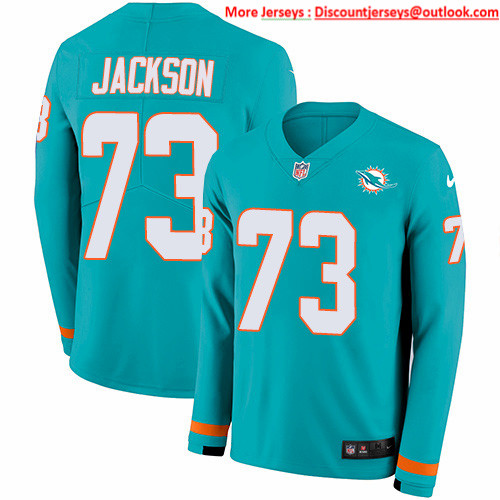Nike Dolphins #73 Austin Jackson Aqua Green Team Color Men's Stitched NFL Limited Therma Long Sleeve Jersey