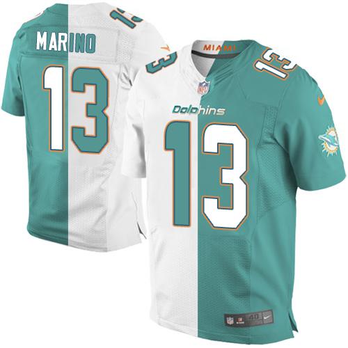 Nike Dolphins #13 Dan Marino Aqua Green White Men's Stitched NFL Elite Split Jersey Nike Dolphins #13 Dan Marino Aqua Green White Men's Stitched NFL Elite Split Jersey