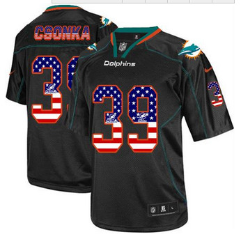New Miami Dolphins #39 Larry Csonka Black Men''s Stitched NFL Elite USA Flag Fashion Jersey