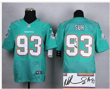 NEW Miami Dolphins #93 Ndamukong Suh Aqua Green Team Color Men's Stitched NFL Elite Autographed Jersey