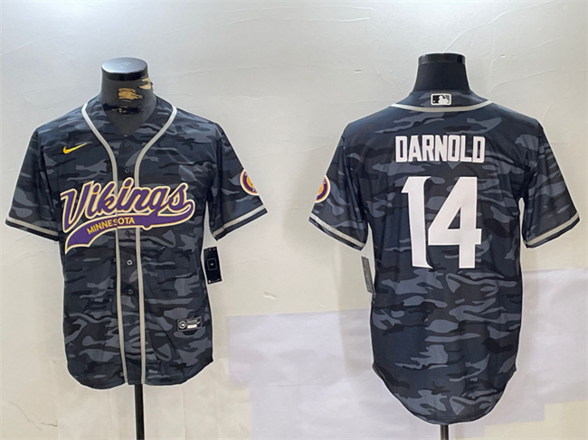 Men's Minnesota Vikings #14 Sam Darnold Grey Camo Cool Base Stitched Baseball Jersey Men's Minnesota Vikings #14 Sam Darnold Grey Camo Cool Base Stitched Baseball Jersey