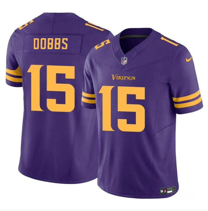 Men's Minnesota Vikings #15 Josh Dobbs Purple 2023 F.U.S.E. Color Rush Stitched Jersey Men's Minnesota Vikings #15 Josh Dobbs Purple 2023 F.U.S.E. Color Rush Stitched Jersey