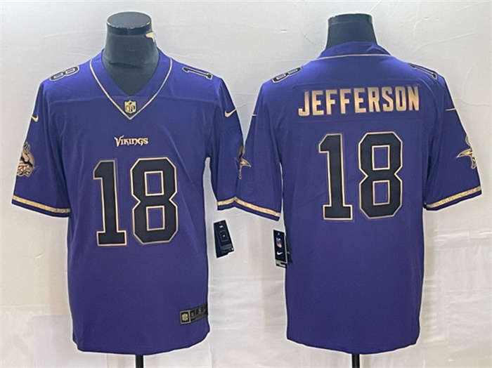 Men's Minnesota Vikings #18 Justin Jefferson Purple Gold Stitched Jersey Men's Minnesota Vikings #18 Justin Jefferson Purple Gold Stitched Jersey