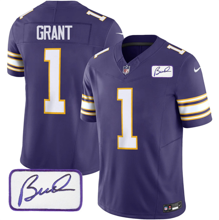 Men's Minnesota Vikings #1 Greg Joseph Purple 2023 F.U.S.E. Bud Grant Patch Vapor Limited Stitched Jersey