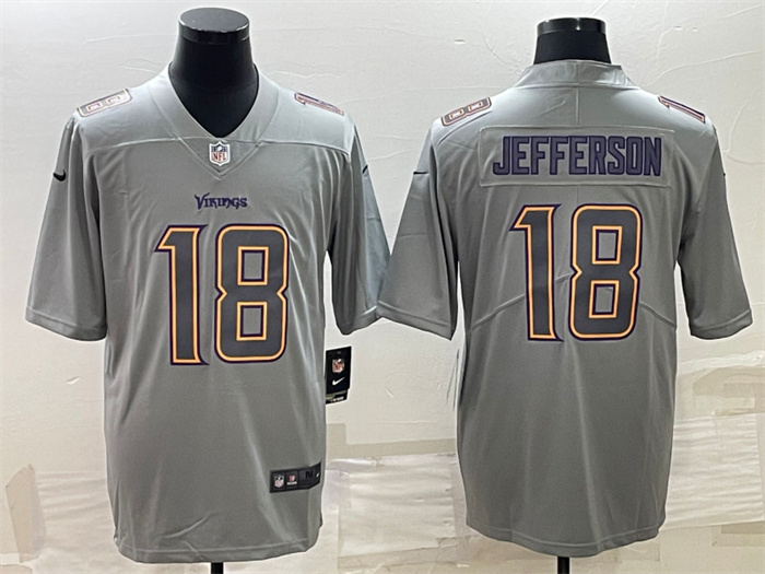 Men's Minnesota Vikings #18 Justin Jefferson Grey Atmosphere Fashion Stitched Jersey Men's Minnesota Vikings #18 Justin Jefferson Grey Atmosphere Fashion Stitched Jersey