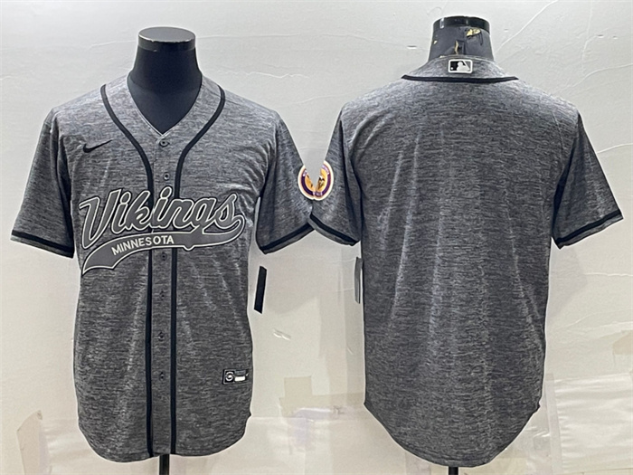 Men's Minnesota Vikings Blank Grey With Patch Cool Base Stitched Baseball Jersey Men's Minnesota Vikings Blank Grey With Patch Cool Base Stitched Baseball Jersey