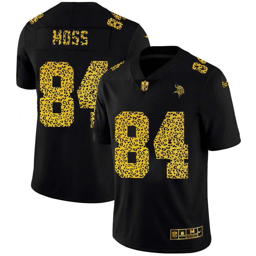 Minnesota Vikings #84 Randy Moss Men's Nike Leopard Print Fashion Vapor Limited NFL Jersey Black Minnesota Vikings #84 Randy Moss Men's Nike Leopard Print Fashion Vapor Limited NFL Jersey Black
