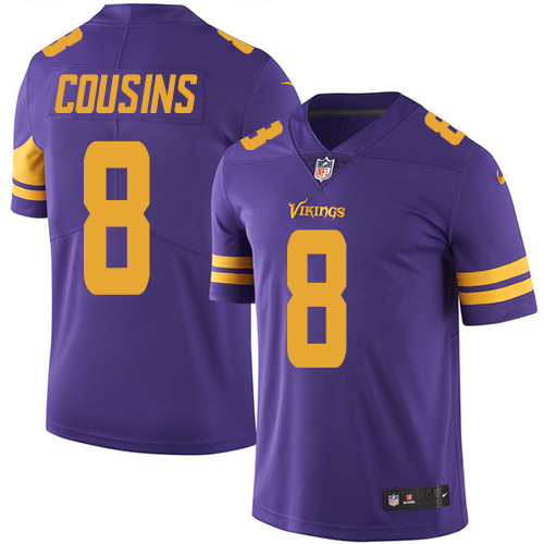 Nike Vikings #8 Kirk Cousins Purple Men's Stitched NFL Limited Rush Jersey Nike Vikings #8 Kirk Cousins Purple Men's Stitched NFL Limited Rush Jersey