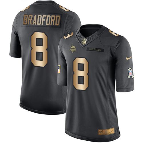 Nike Vikings #8 Sam Bradford Black Men's Stitched NFL Limited Gold Salute To Service Jersey Nike Vikings #8 Sam Bradford Black Men's Stitched NFL Limited Gold Salute To Service Jersey