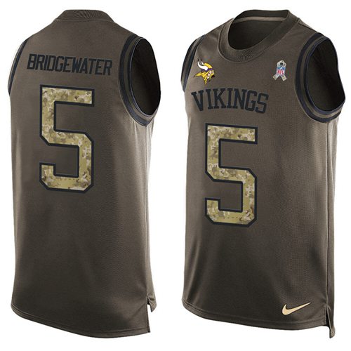 Nike Vikings #5 Teddy Bridgewater Green Men's Stitched NFL Limited Salute To Service Tank Top Jersey Nike Vikings #5 Teddy Bridgewater Green Men's Stitched NFL Limited Salute To Service Tank Top Jersey