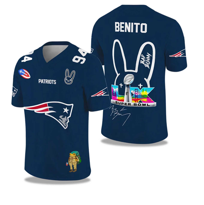 Men's New England Patriots Navy 2025 2026 Bowl LX Print Jersey