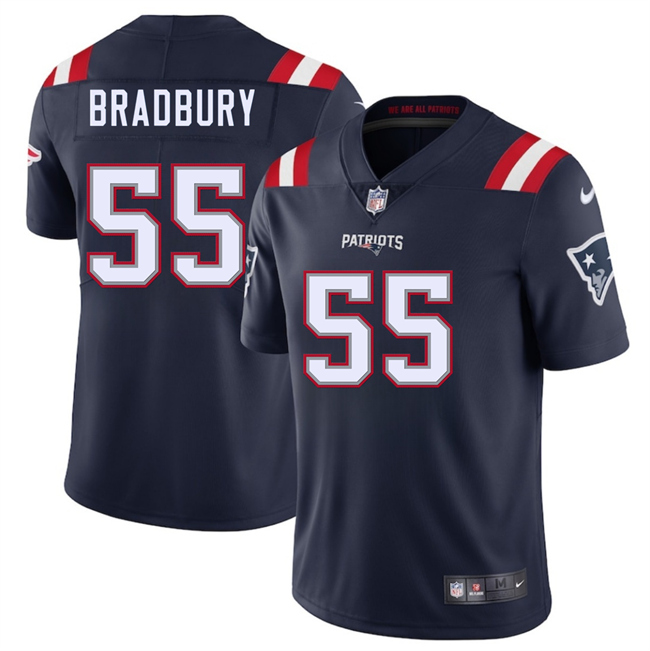 Men's New England Patriots #55 Garrett Bradbury Navy 2025 Vapor Limited Stitched Football Jersey Men's New England Patriots #55 Garrett Bradbury Navy 2025 Vapor Limited Stitched Football Jersey