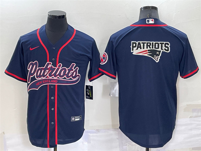 Men's New England Patriots Navy Team Big Logo With Patch Cool Base Stitched Baseball Jersey