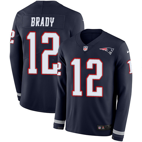 Nike Patriots #12 Tom Brady Navy Blue Team Color Men's Stitched NFL Limited Therma Long Sleeve Jersey Nike Patriots #12 Tom Brady Navy Blue Team Color Men's Stitched NFL Limited Therma Long Sleeve Jersey
