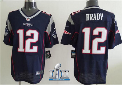 Nike Patriots #12 Tom Brady Blue Stitched Super Bowl LII Nike Elite NFL Jerseys