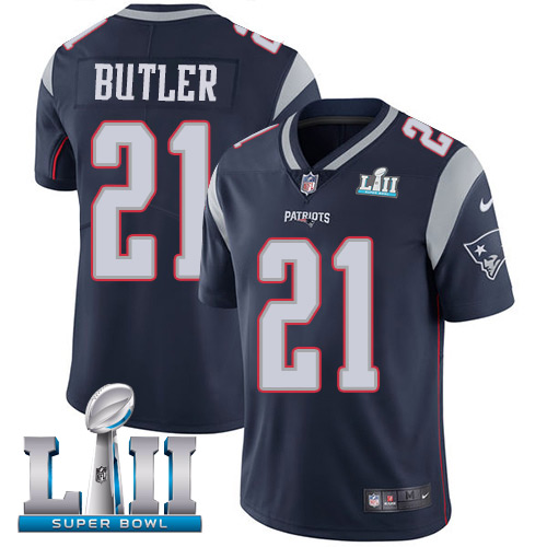 Nike Patriots #21 Malcolm Butler Navy Blue Team Color Super Bowl LII Men's Stitched NFL Vapor Untouchable Limited Jersey