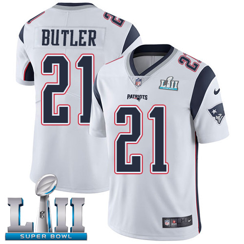 Nike Patriots #21 Malcolm Butler White Super Bowl LII Men's Stitched NFL Vapor Untouchable Limited Jersey