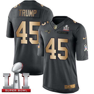 Nike Patriots #45 Donald Trump Black Super Bowl LI 51 Men's Stitched NFL Limited Gold Salute To Service Jersey Nike Patriots #45 Donald Trump Black Super Bowl LI 51 Men's Stitched NFL Limited Gold Salute To Service Jersey