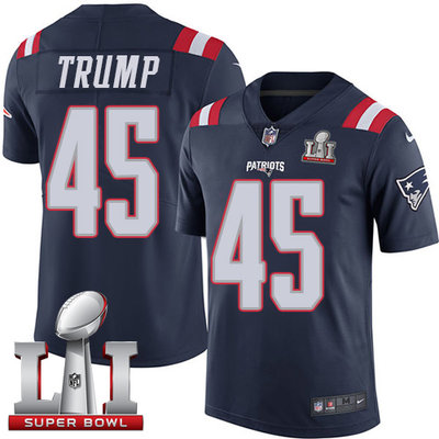 Nike Patriots #45 Donald Trump Navy Blue Super Bowl LI 51 Men's Stitched NFL Limited Rush Jersey Nike Patriots #45 Donald Trump Navy Blue Super Bowl LI 51 Men's Stitched NFL Limited Rush Jersey