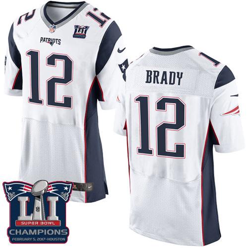 Nike Patriots #12 Tom Brady White Super Bowl LI Champions Men's Stitched NFL New Elite Jersey Nike Patriots #12 Tom Brady White Super Bowl LI Champions Men's Stitched NFL New Elite Jersey