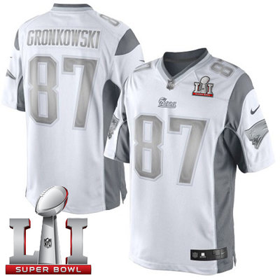 Nike Patriots #87 Rob Gronkowski White Super Bowl LI 51 Men's Stitched NFL Limited Platinum Jersey