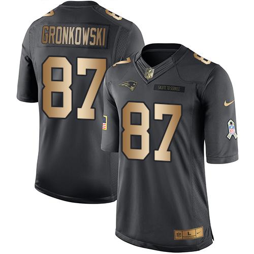 Nike Patriots #87 Rob Gronkowski Black Men's Stitched NFL Limited Gold Salute To Service Jersey Nike Patriots #87 Rob Gronkowski Black Men's Stitched NFL Limited Gold Salute To Service Jersey