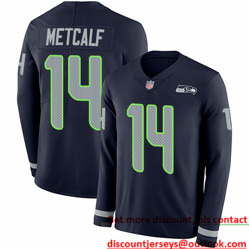 Seahawks #14 D.K. Metcalf Steel Blue Team Color Men's Stitched Football Limited Therma Long Sleeve Jersey