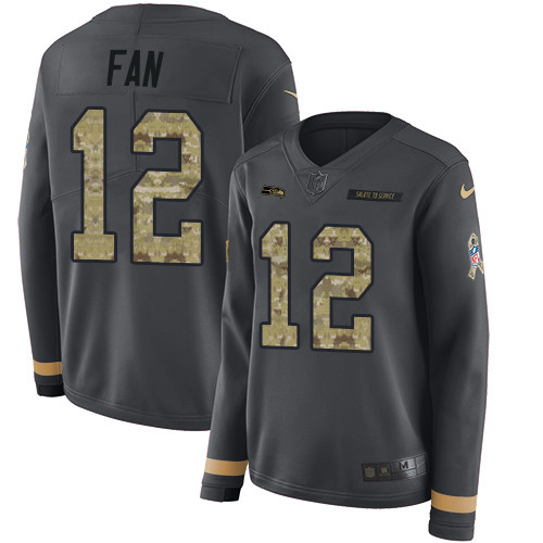 Nike Seahawks #12 Fan Anthracite Salute to Service Women's Stitched