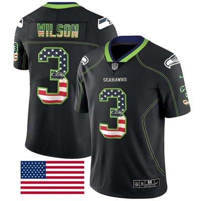 Nike Seahawks #3 Russell Wilson Black Men's Stitched NFL Limited Rush USA Flag