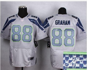 NEW Seattle Seahawks #88 Jimmy Graham Grey Alternate Men's Stitched NFL Elite Autographed Jersey
