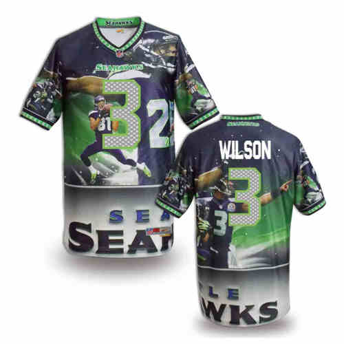 New Seattle Seahawks #3 Russell Wilson Team Color Elite Fanatical Version Jerseys