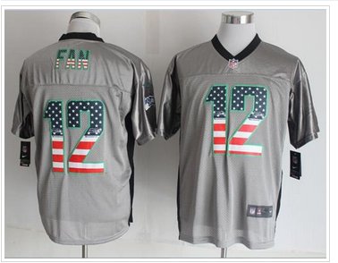 NEW Seattle Seahawks #12 Fan Grey NFL Elite USA Flag Fashion Jersey