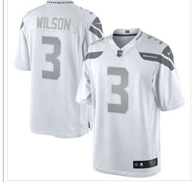 New Seattle Seahawks #3 Russell Wilson Nike White Platinum Jersey