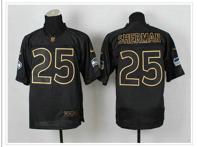 Seattle Seahawks #25 Richard Sherman Black Gold No. Fashion NFL Elite Jersey