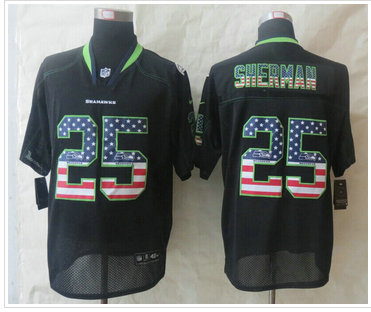 New Seattle Seahawks #25 Richard Sherman USA Flag Fashion Black Elite Jerseys