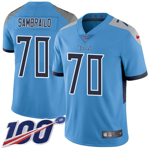 Nike Titans #70 Ty Sambrailo Light Blue Alternate Men's Stitched NFL 100th Season Vapor Untouchable Limited Jersey Nike Titans #70 Ty Sambrailo Light Blue Alternate Men's Stitched NFL 100th Season Vapor Untouchable Limited Jersey