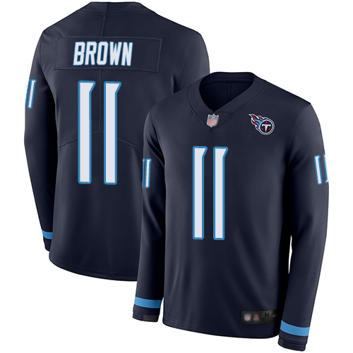 Titans #11 A.J. Brown Navy Blue Team Color Men's Stitched Football Limited Therma Long Sleeve Jersey Titans #11 A.J. Brown Navy Blue Team Color Men's Stitched Football Limited Therma Long Sleeve Jersey