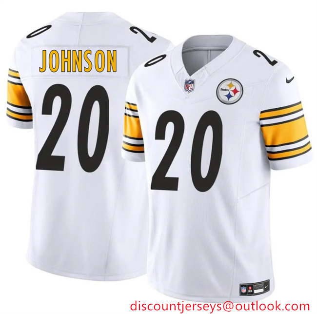 Men's Pittsburgh Steelers #20 Kaleb Johnson White 2025 Draft F.U.S.E. Vapor Limited Stitched Football Jersey