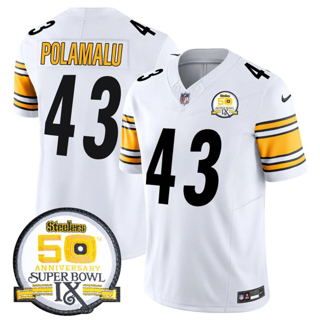 Men's Pittsburgh Steelers #43 Troy Polamalu White 2024 F.U.S.E. 50th Anniversary Of Super Bowl IX Alternate Vapor Untouchable Limited Stitched Jersey Men's Pittsburgh Steelers #43 Troy Polamalu White 2024 F.U.S.E. 50th Anniversary Of Super Bowl IX Alternate Vapor Untouchable Limited Stitched Jersey