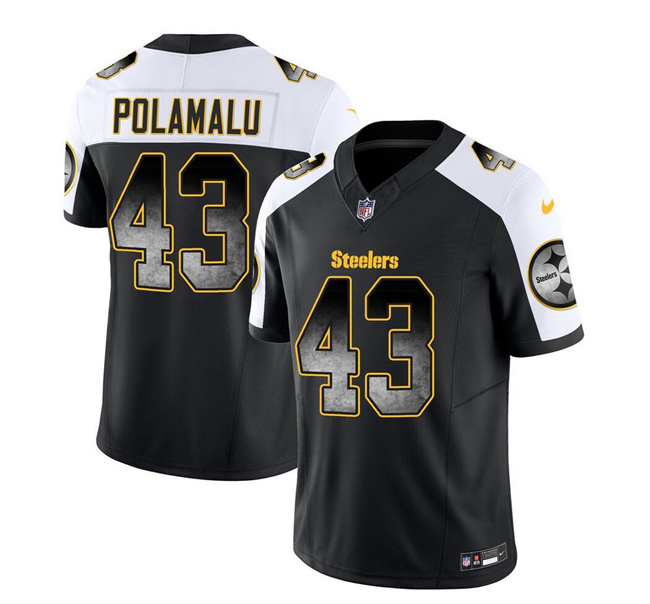 Men's Pittsburgh Steelers #43 Troy Polamalu Black White 2023 F.U.S.E. Smoke Vapor Untouchable Limited Stitched Jersey Men's Pittsburgh Steelers #43 Troy Polamalu Black White 2023 F.U.S.E. Smoke Vapor Untouchable Limited Stitched Jersey