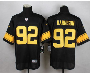 Nike Pittsburgh Steelers #92 James Harrison Black(Gold No.) Men's Stitched NFL Elite Jersey