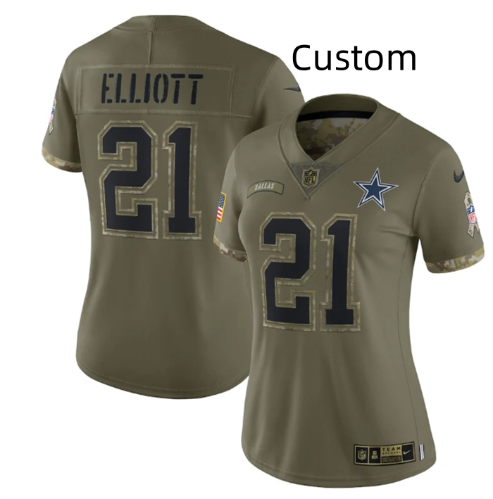 Custom Women's Dallas Cowboys 2022 Olive Salute To Service Limited Stitched Jersey