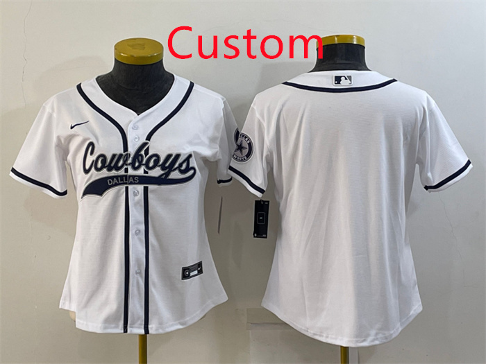 Custom Women's Dallas Cowboys Blank White Baseball Jersey Custom Women's Dallas Cowboys Blank White Baseball Jersey